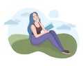 Illustration of a girl who reads a book in the park vector illustration